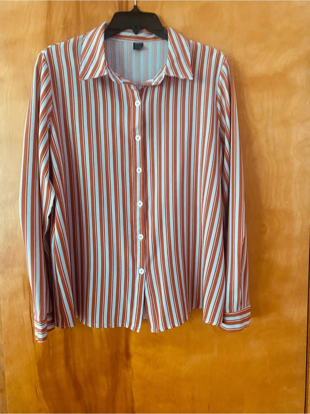 SHEIN Orange & White Striped Button-Down Shirt for Women